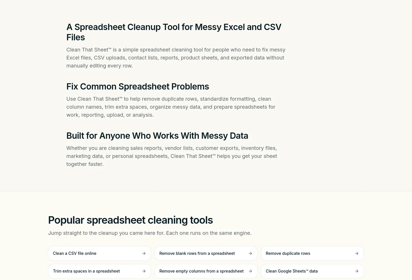 cleanthatsheet.com — Features
