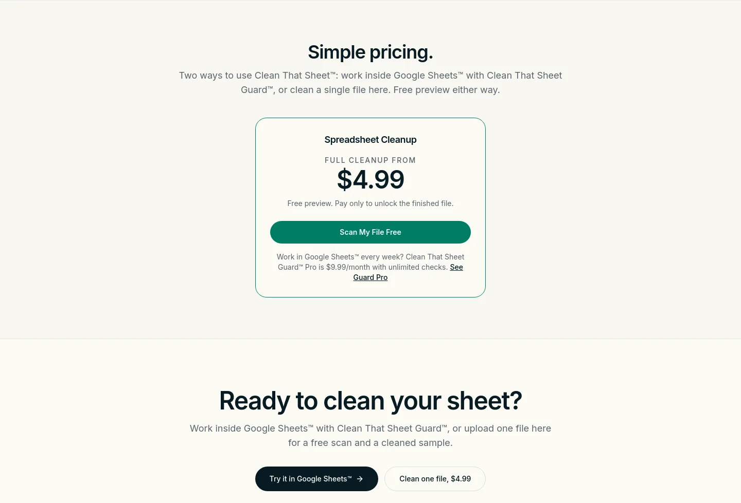 cleanthatsheet.com — Pricing