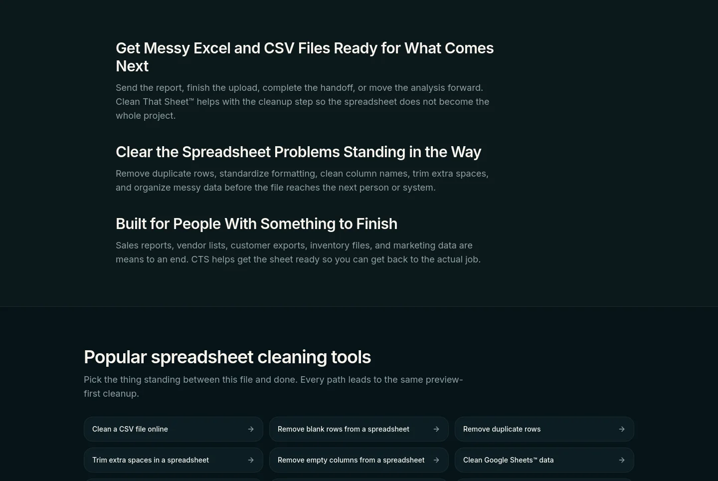 cleanthatsheet.com — Features