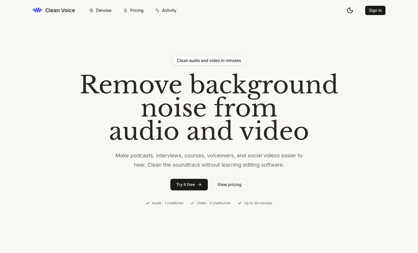 cleanvoice.app — a real Hero section