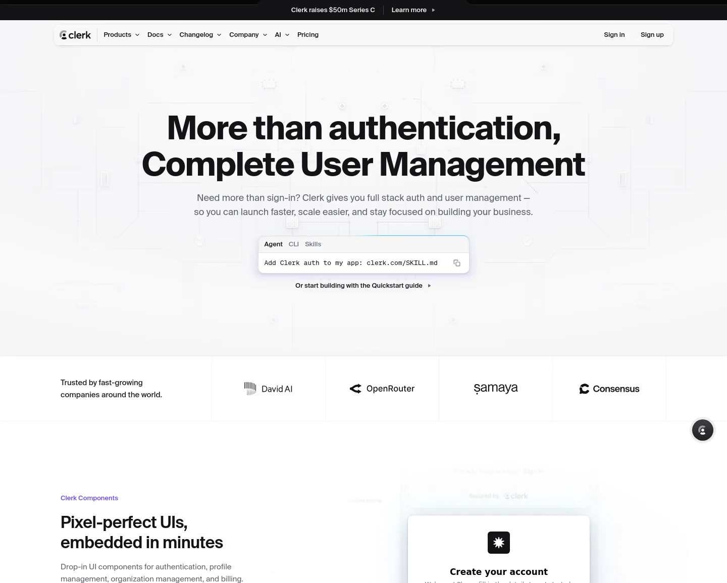 clerk.com — a measured funnel
