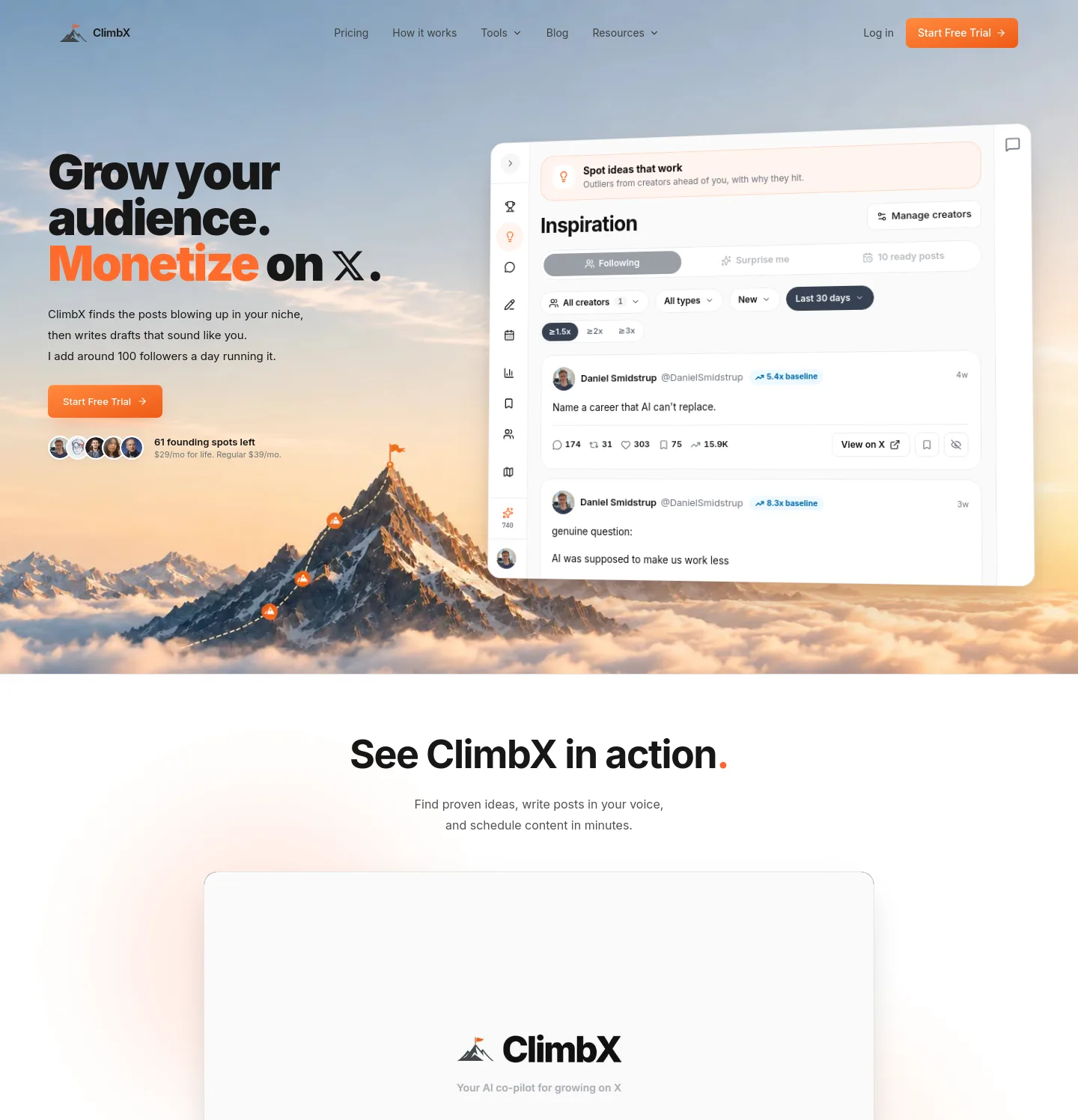 climbx.so — a measured funnel