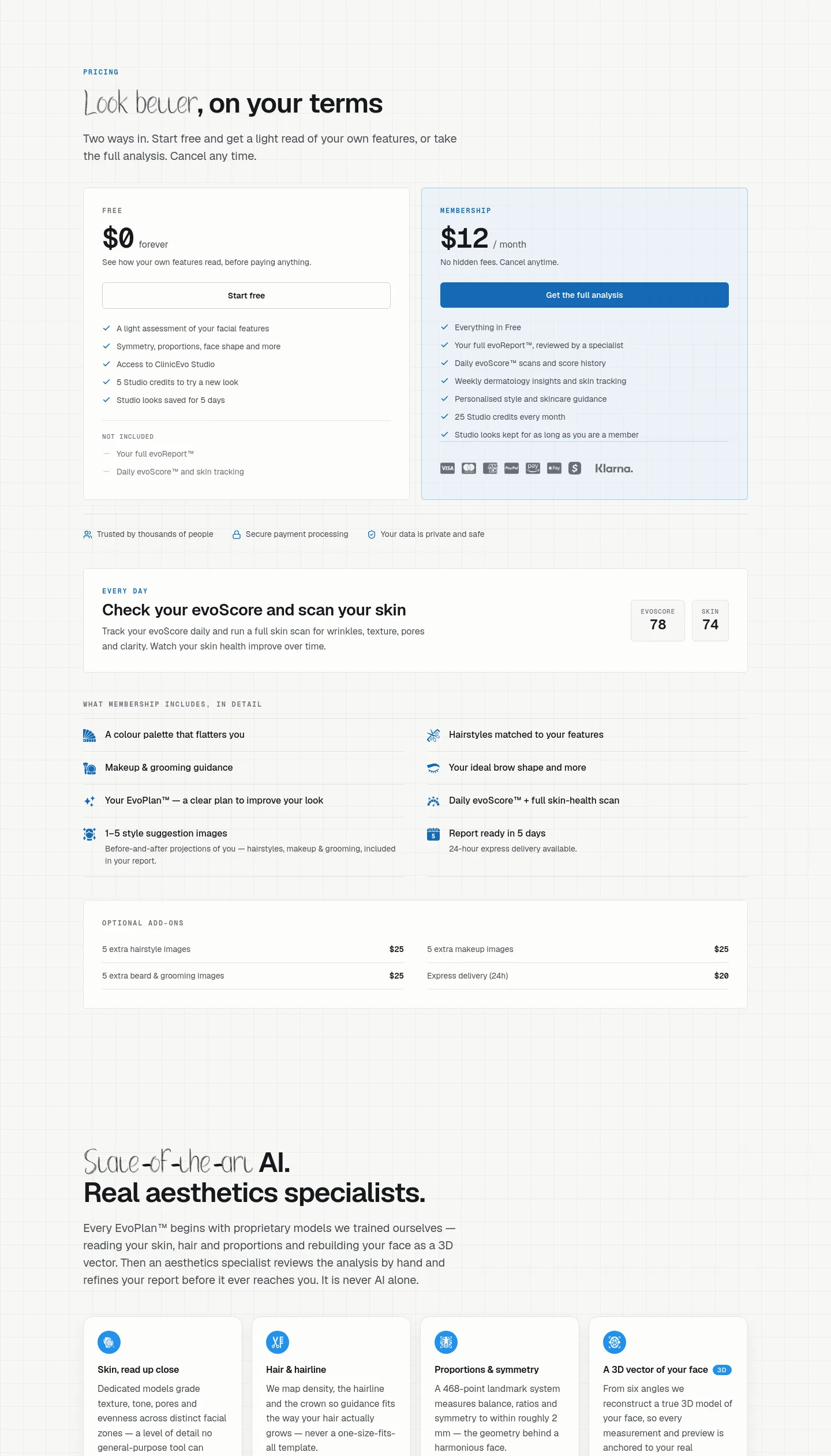clinicevo.com Pricing section