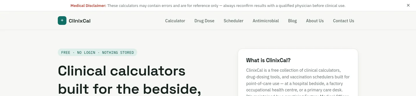 clinixcal.com — Hero + Features