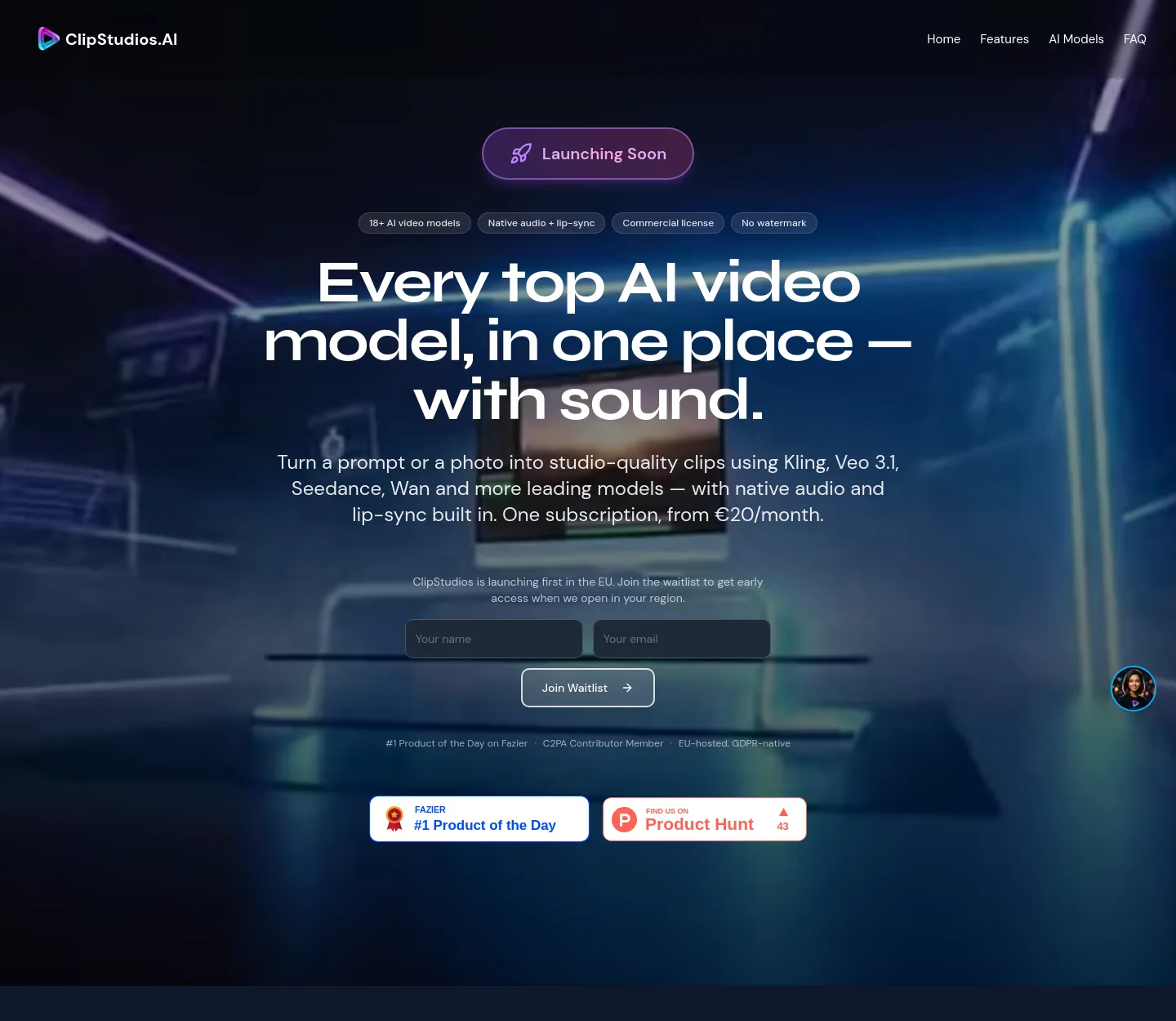 clipstudios.ai — a measured funnel