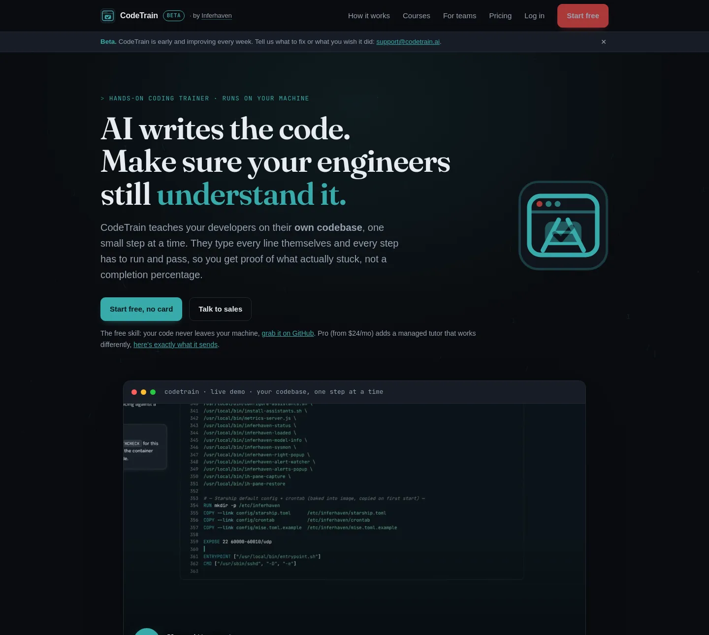 codetrain.ai — a measured funnel