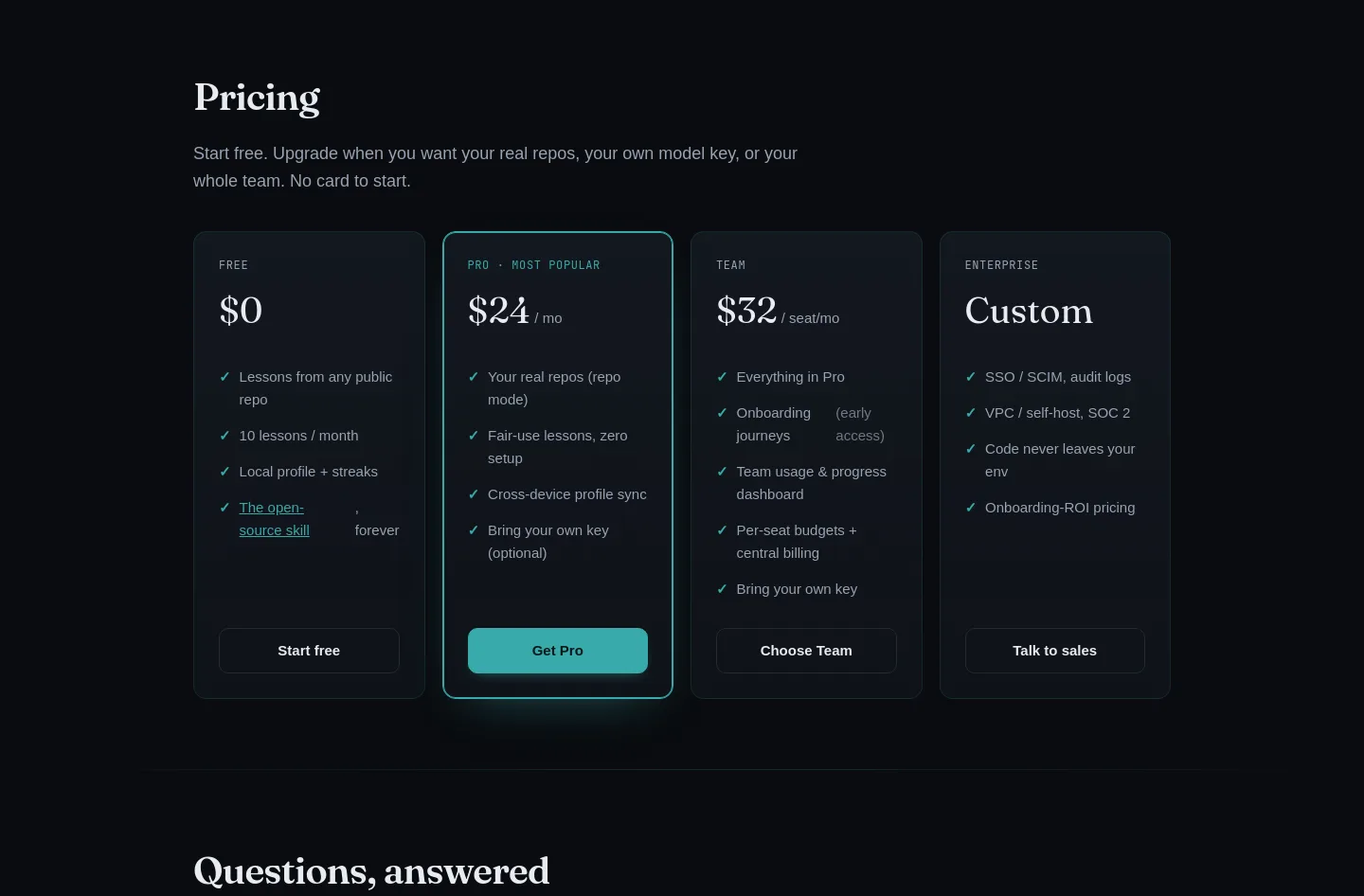 codetrain.ai Pricing section