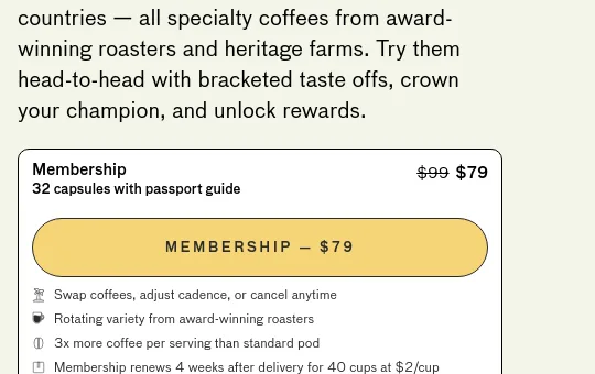 Price anchor element from cometeer.com