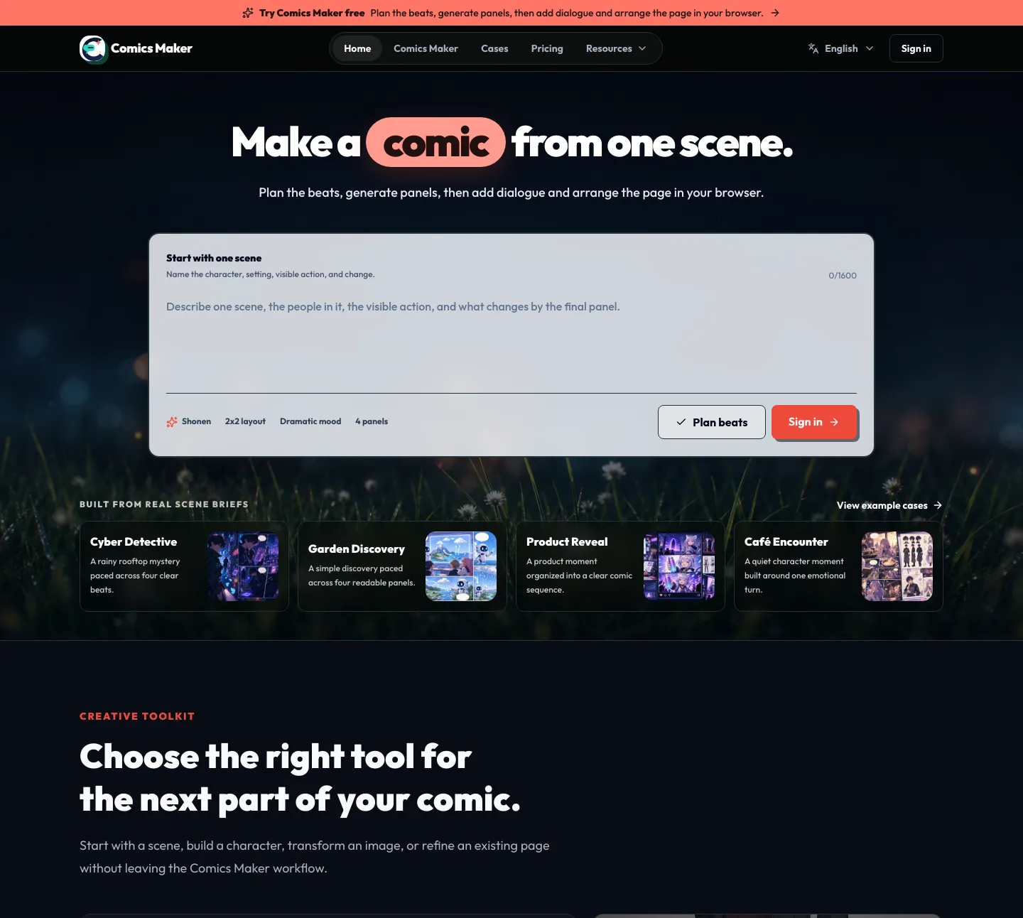 comicsmaker.net — a measured funnel