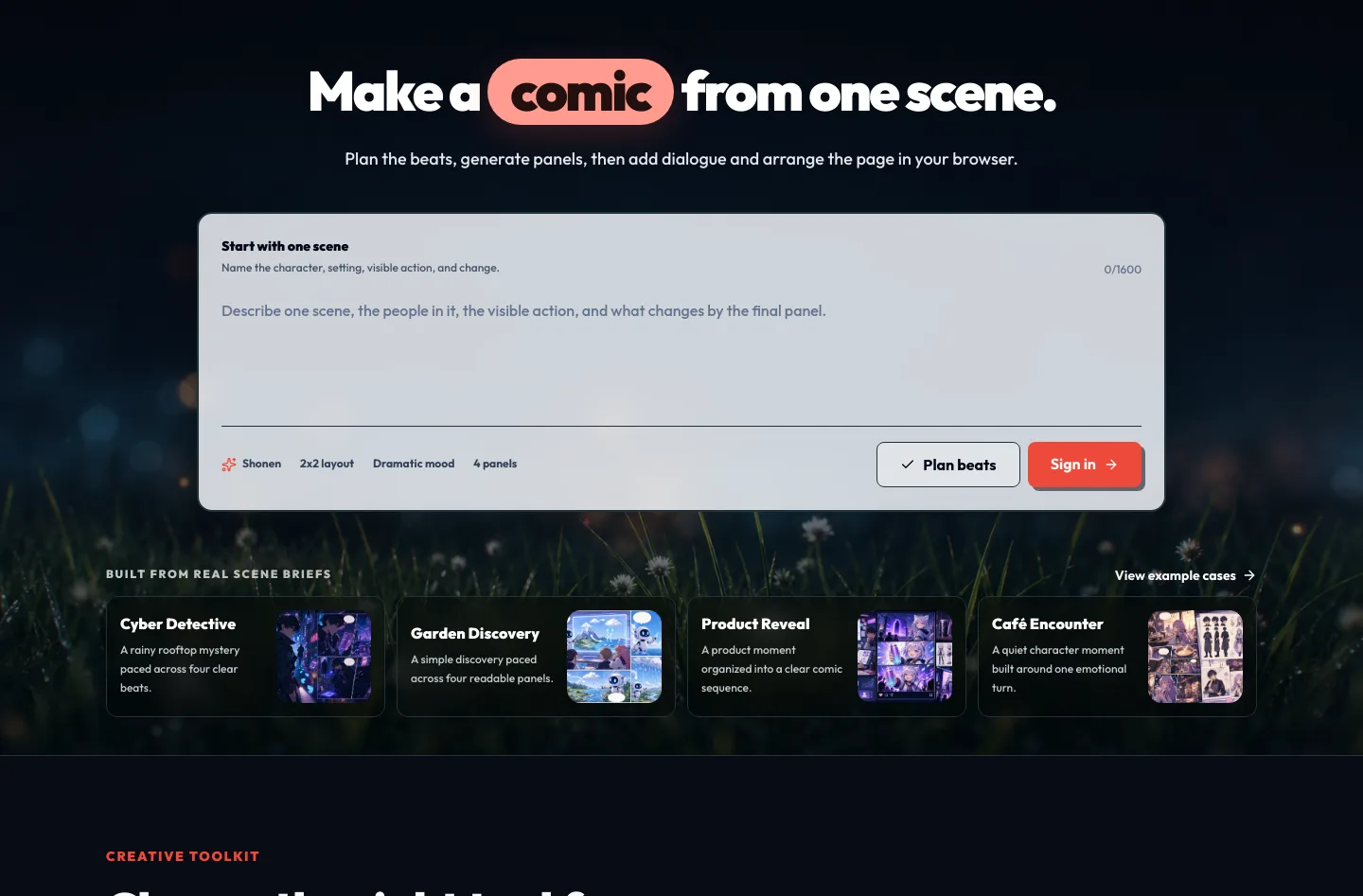 comicsmaker.net Hero section