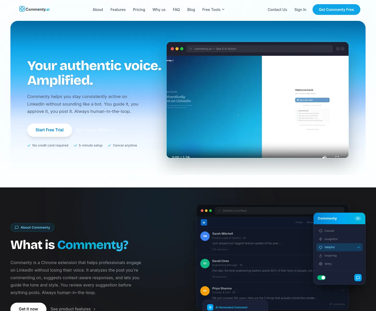commenty.ai — a real Hero section