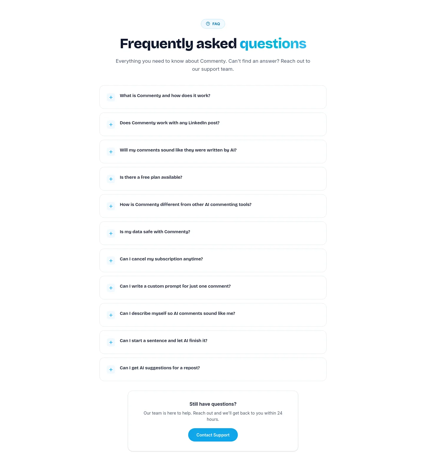 commenty.ai FAQ section