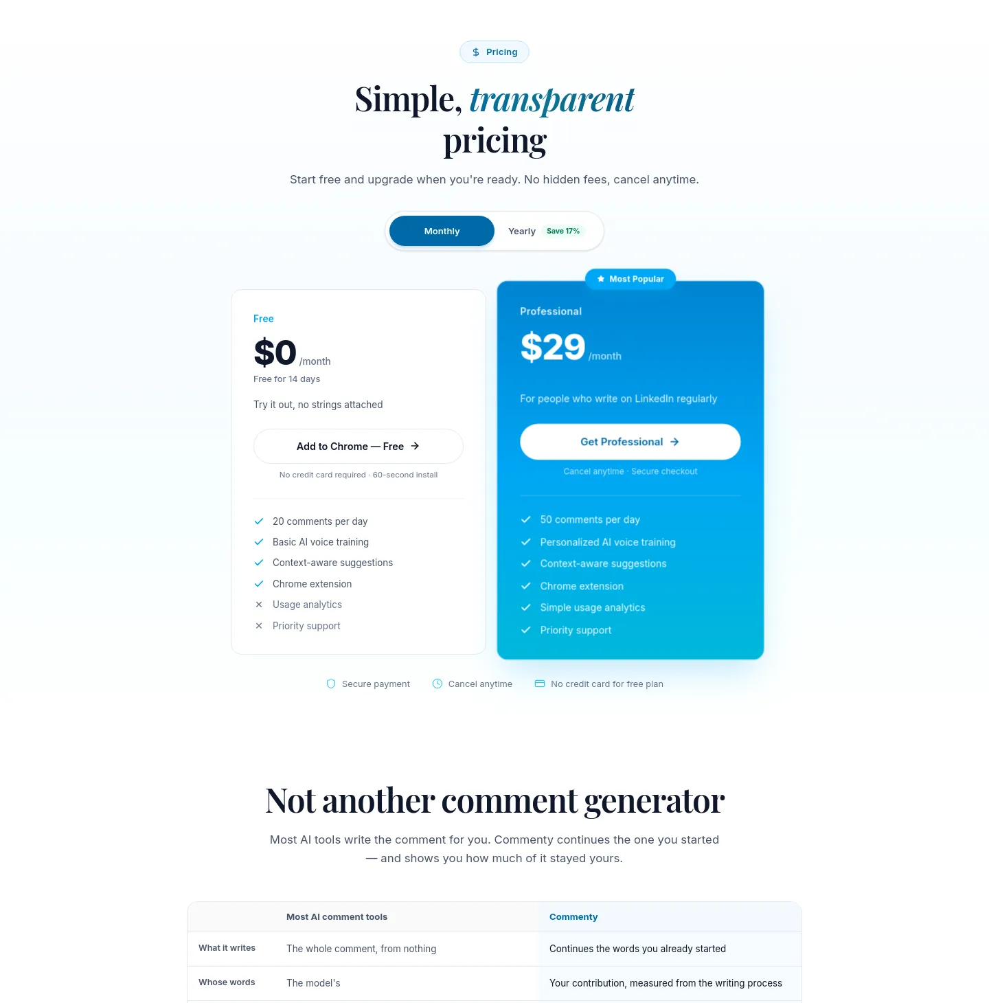 commenty.ai — Pricing