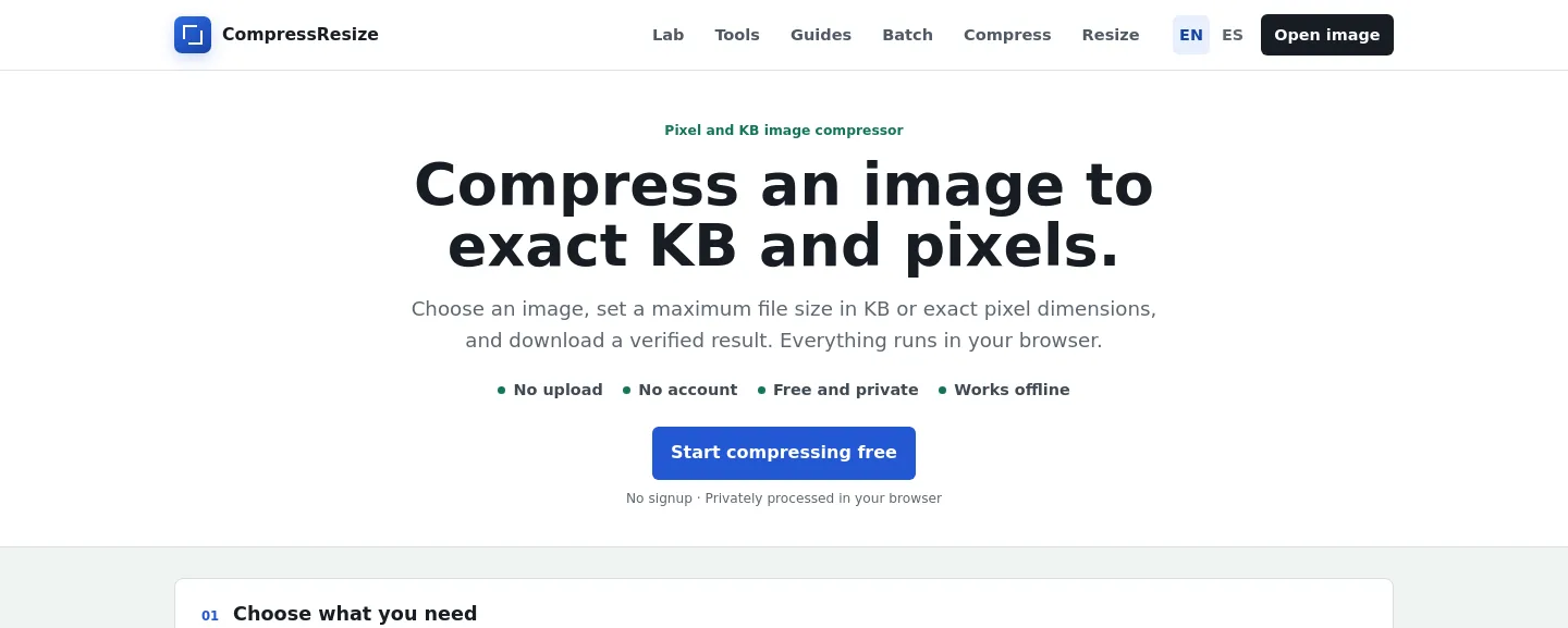 compressresize.pages.dev — a measured funnel