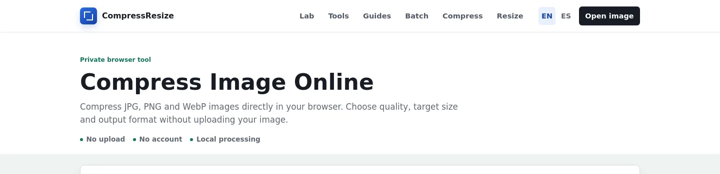 compressresize.pages.dev — Hero + Features + FAQ