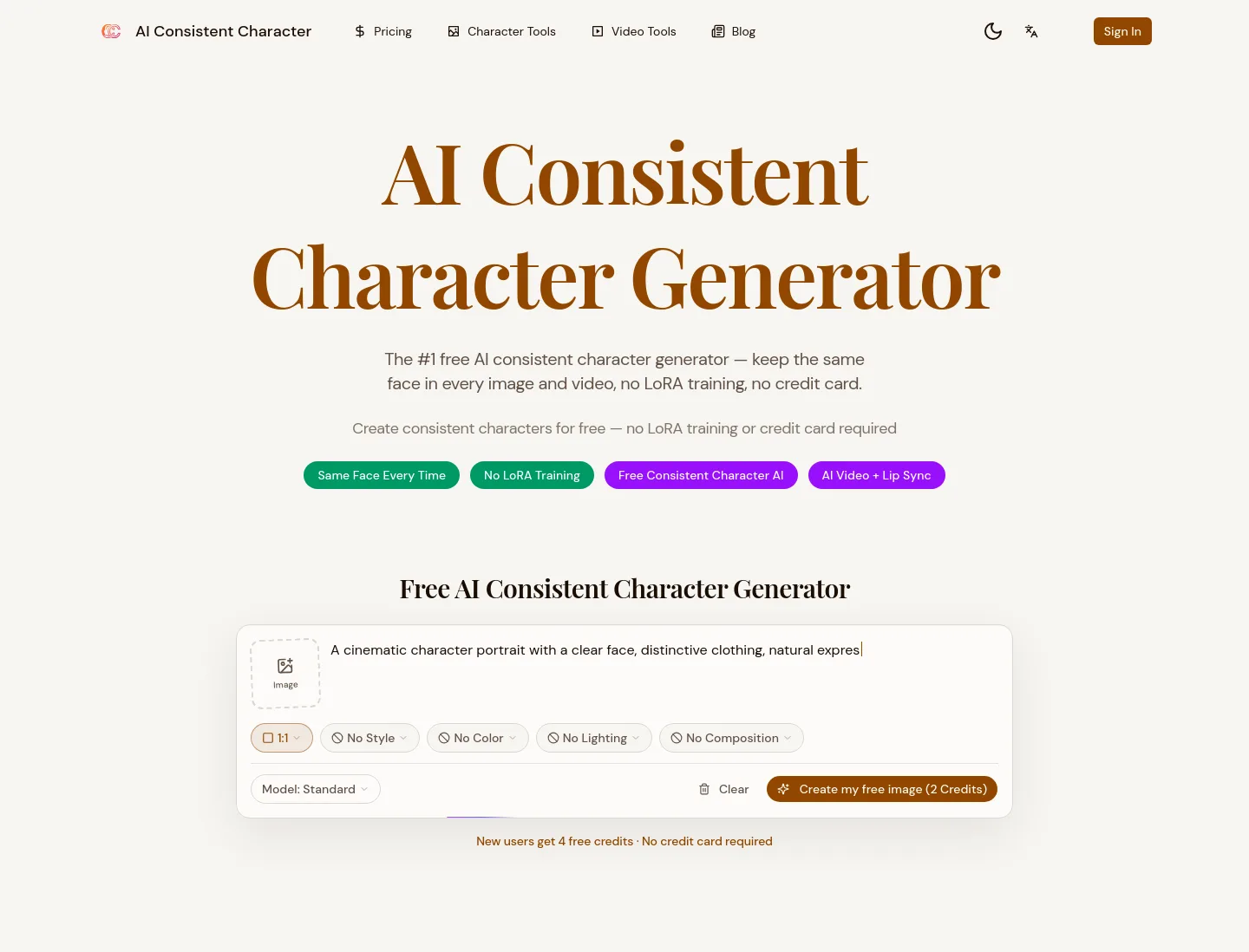 consistent-character-ai.com — Hero