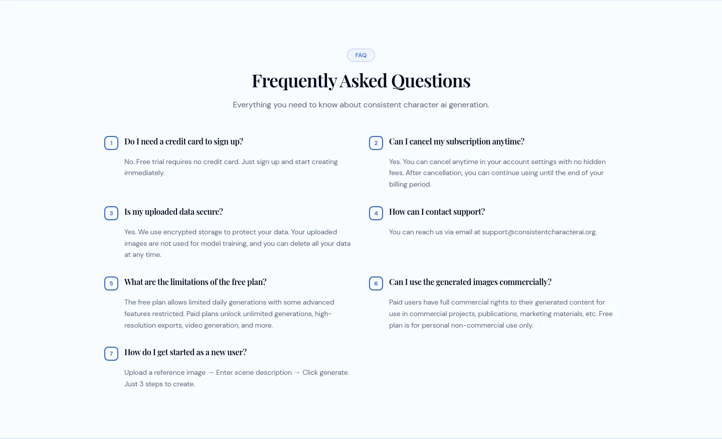 consistentcharacterai.org FAQ section