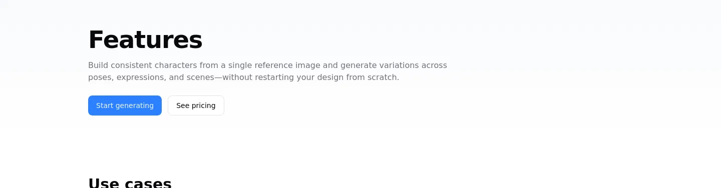 consistentcharacterai.com — a real Hero section