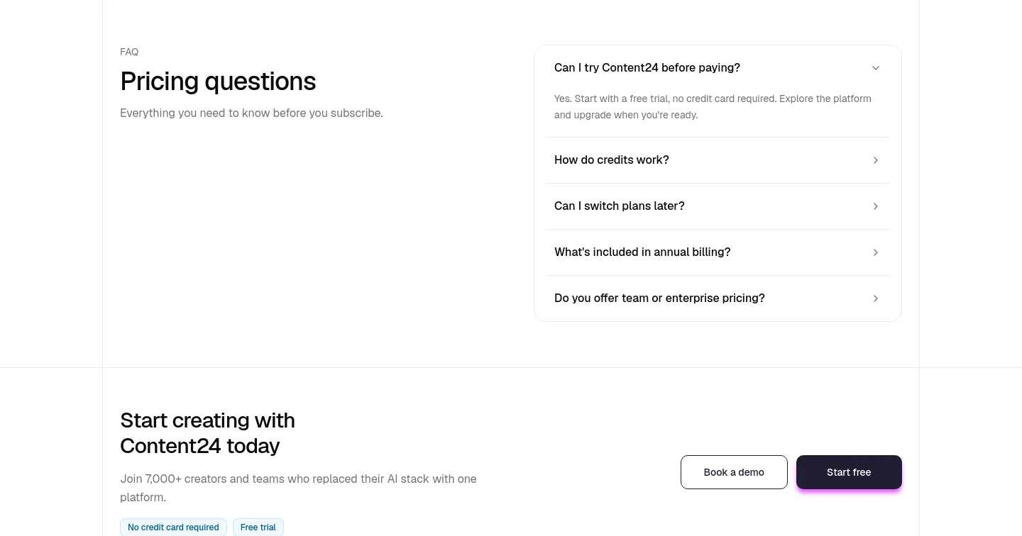 content24.ai FAQ section