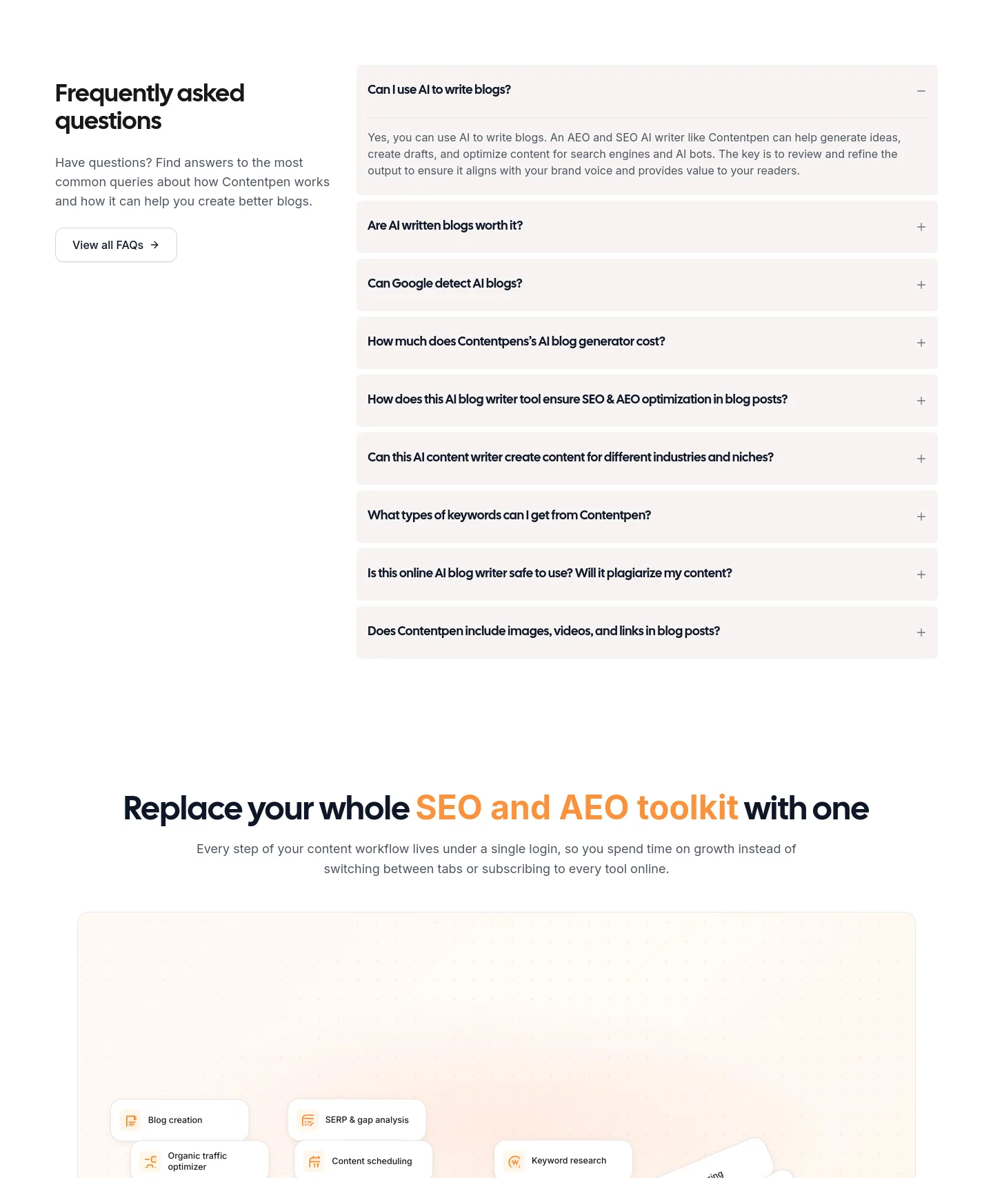 contentpen.ai FAQ section