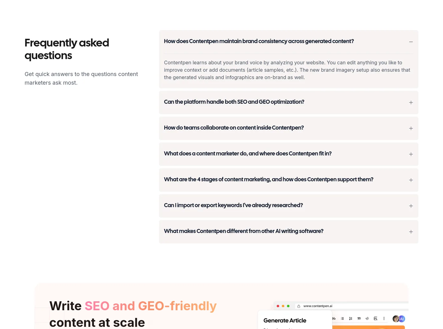 contentpen.ai FAQ section