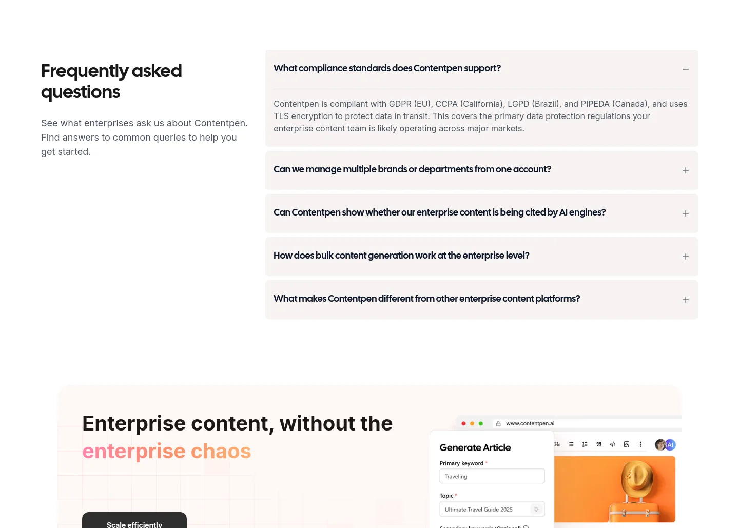 contentpen.ai — a real FAQ section