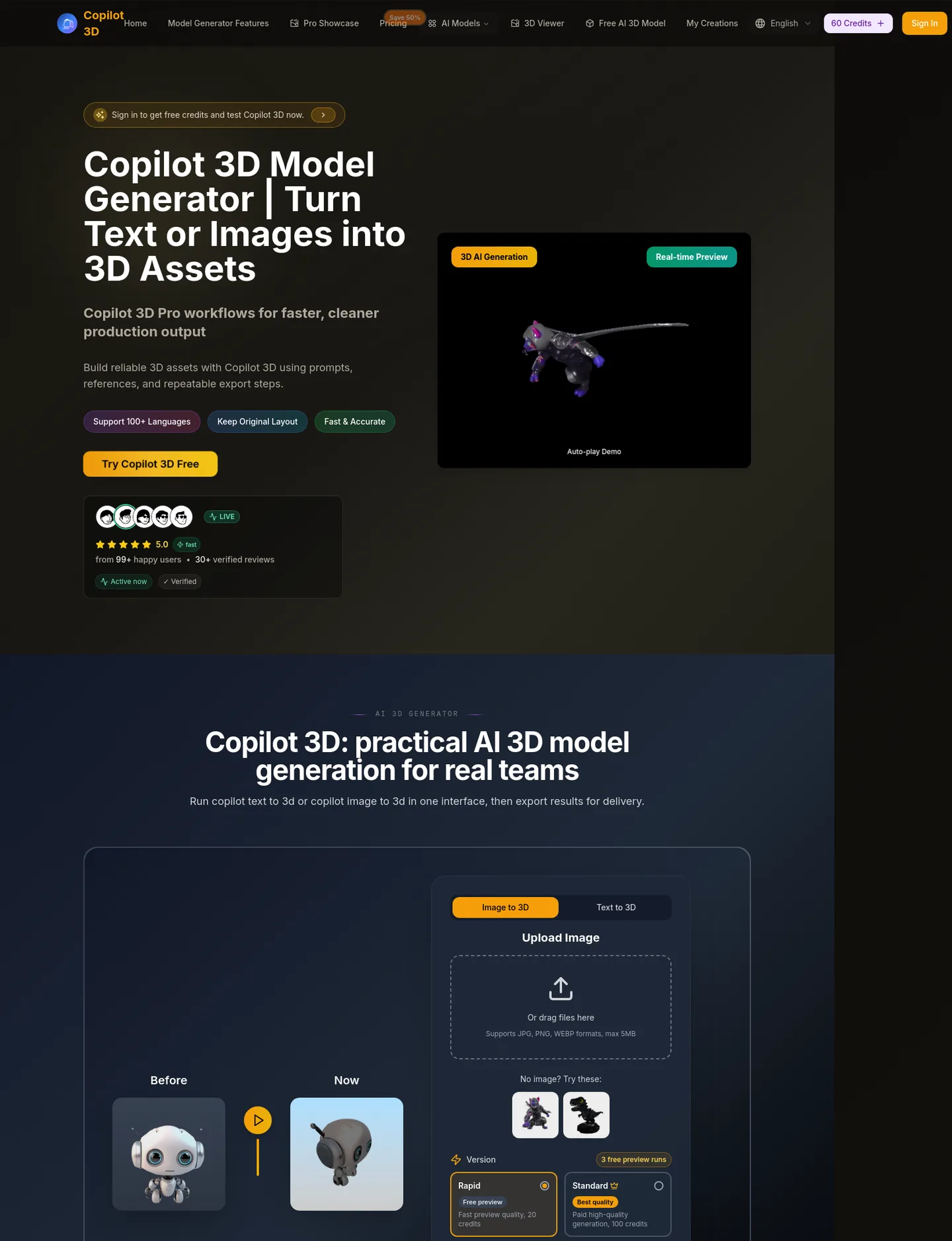 copilot3d.org — a measured funnel