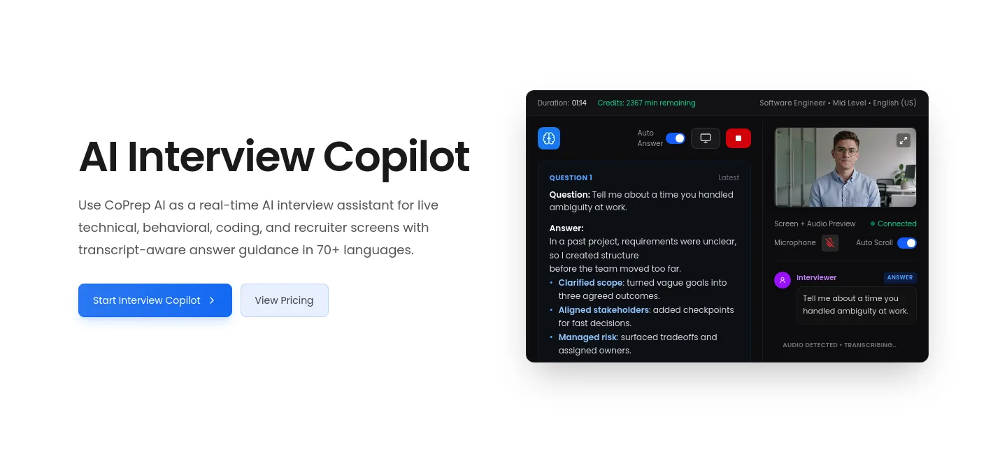 coprep.ai — a real Hero section
