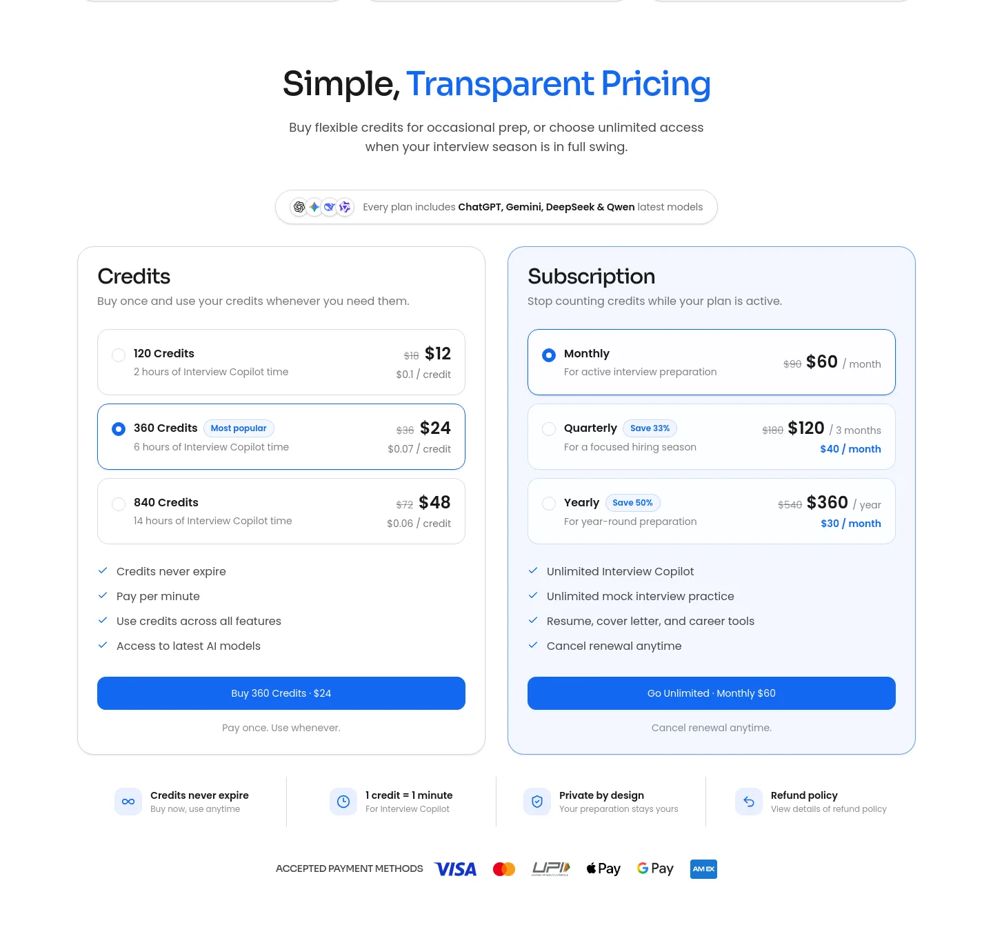 coprep.ai — a real Pricing section