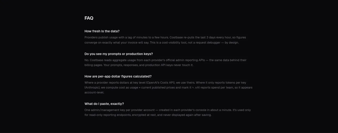 costbase.co FAQ section