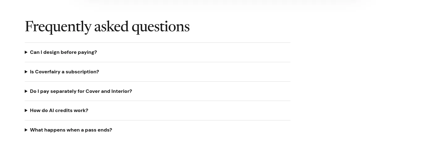 coverfairy.com — a real FAQ section