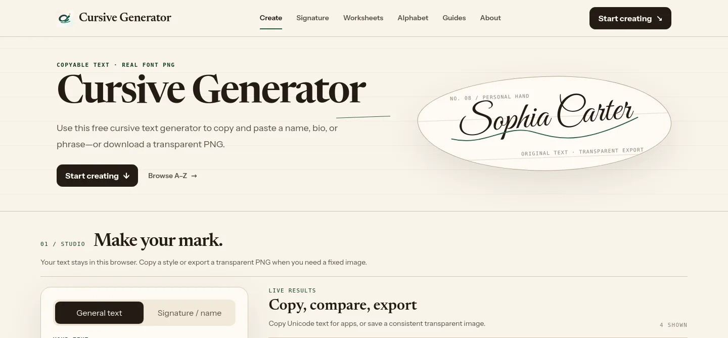cursivegenerator.work — a measured funnel