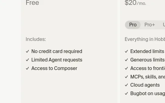No credit card element from cursor.com