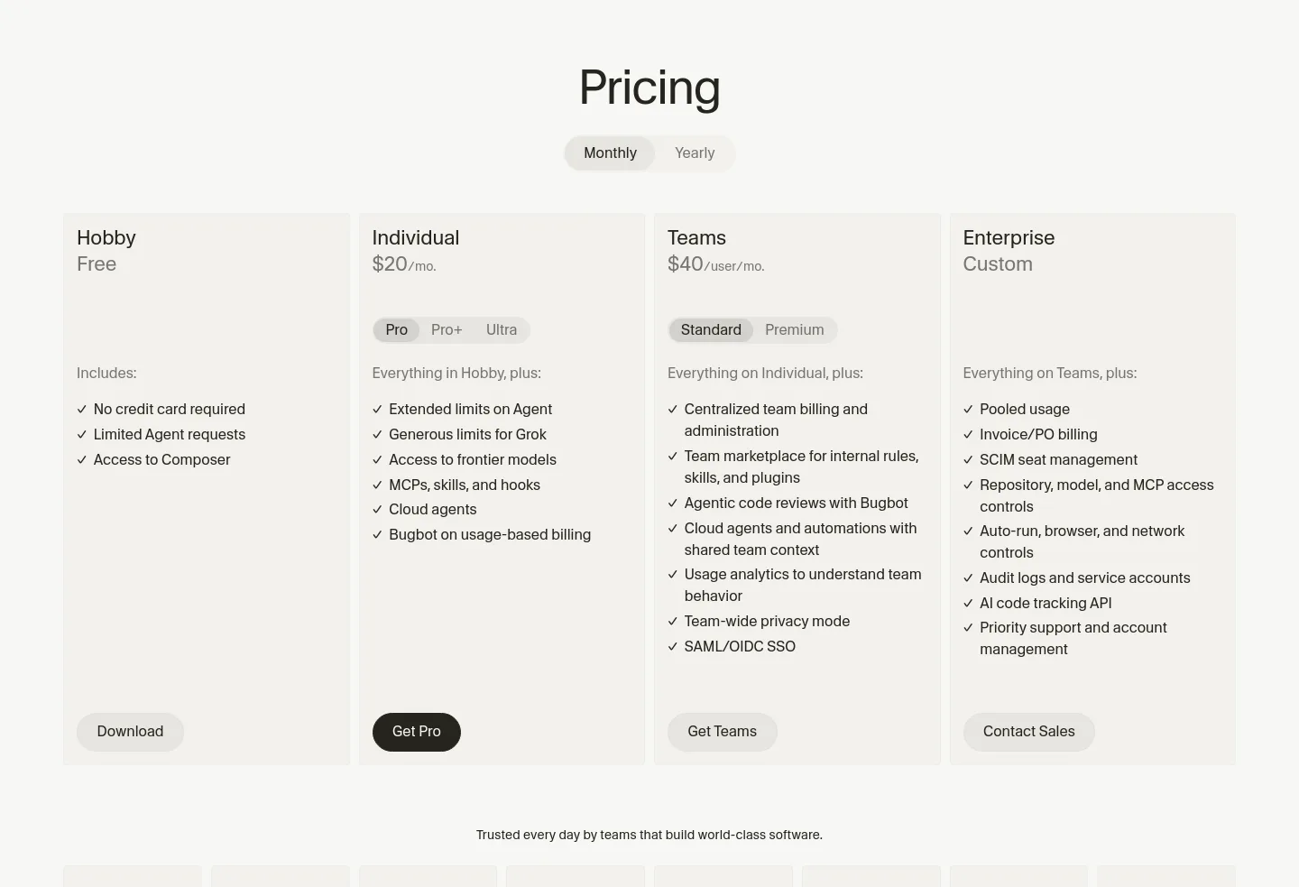 cursor.com Hero section