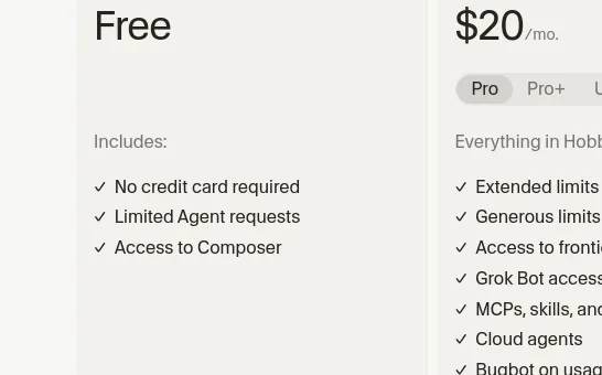No credit card element from cursor.com