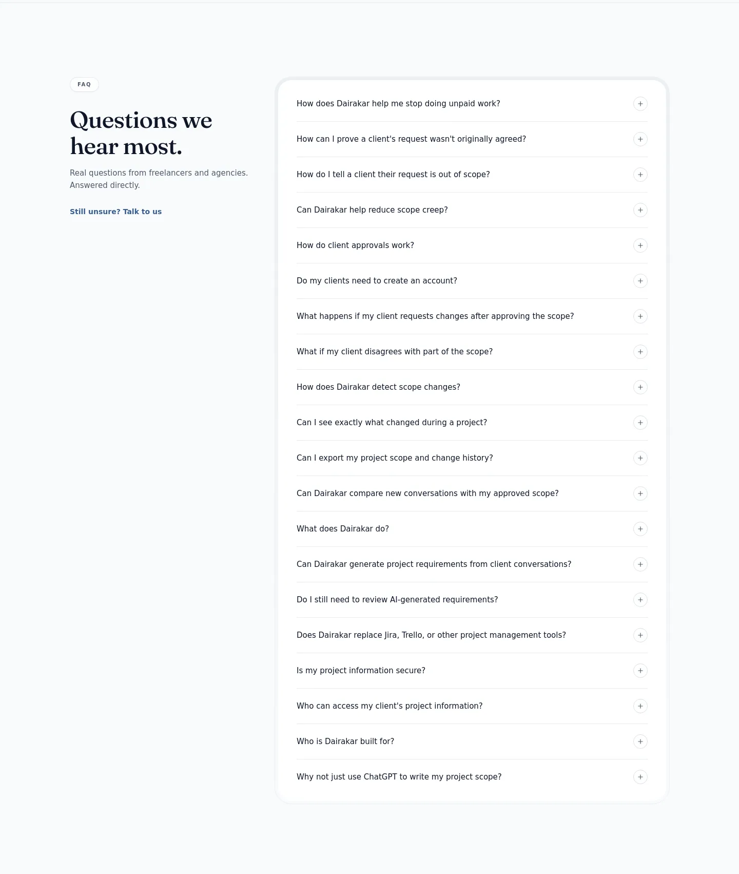 dairakar.com FAQ section