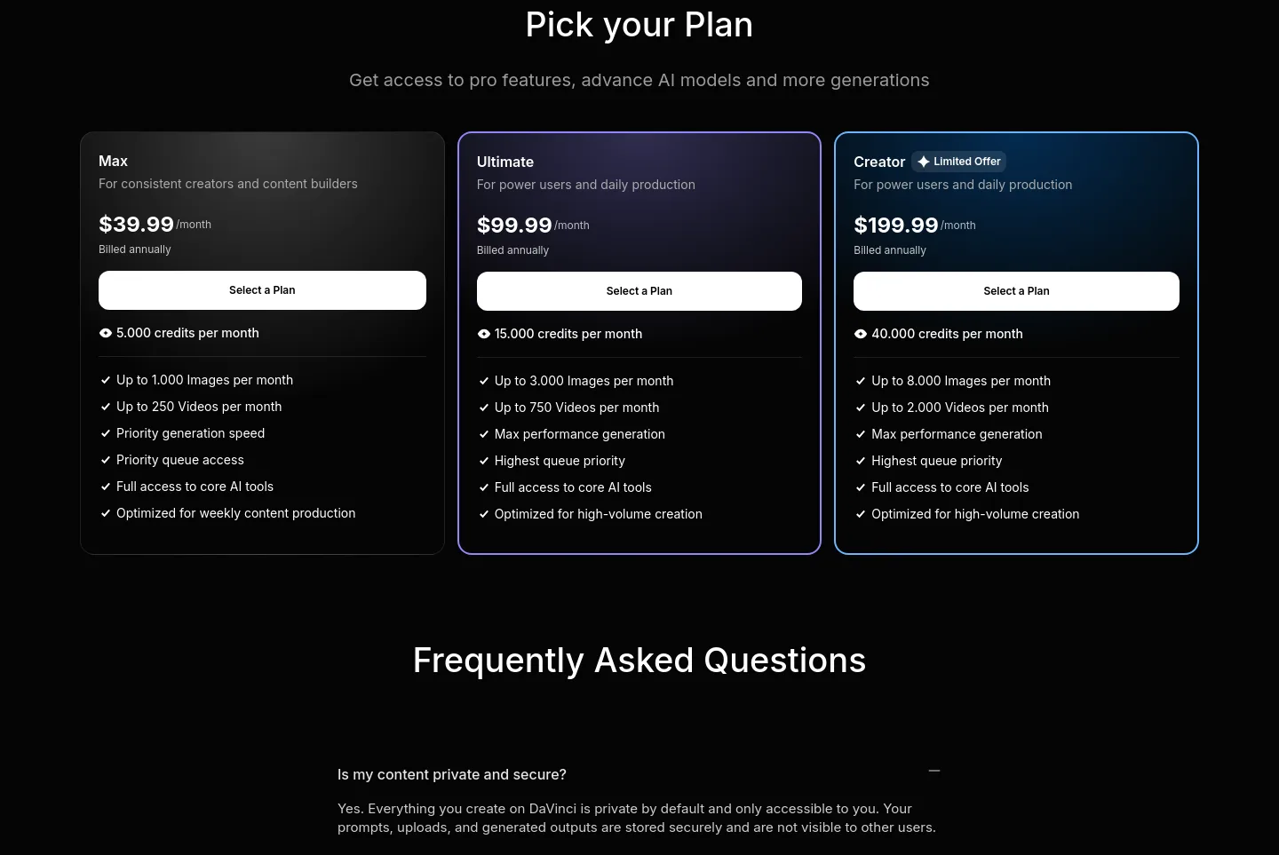 davinci.ai — Pricing