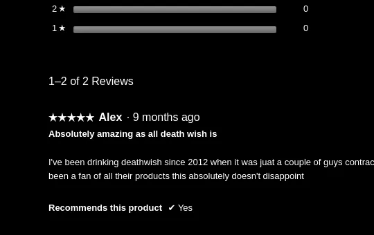 Rating element from deathwishcoffee.com