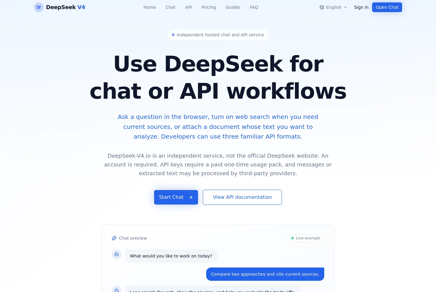 deepseek-v4.io — a measured funnel
