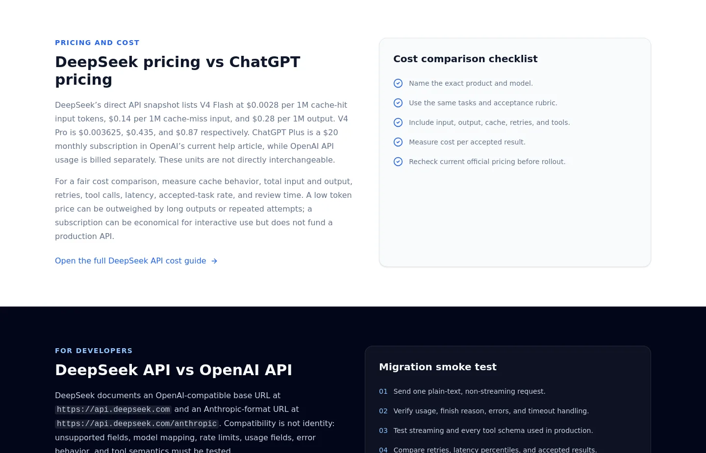 deepseek-v4.io — a real Pricing section