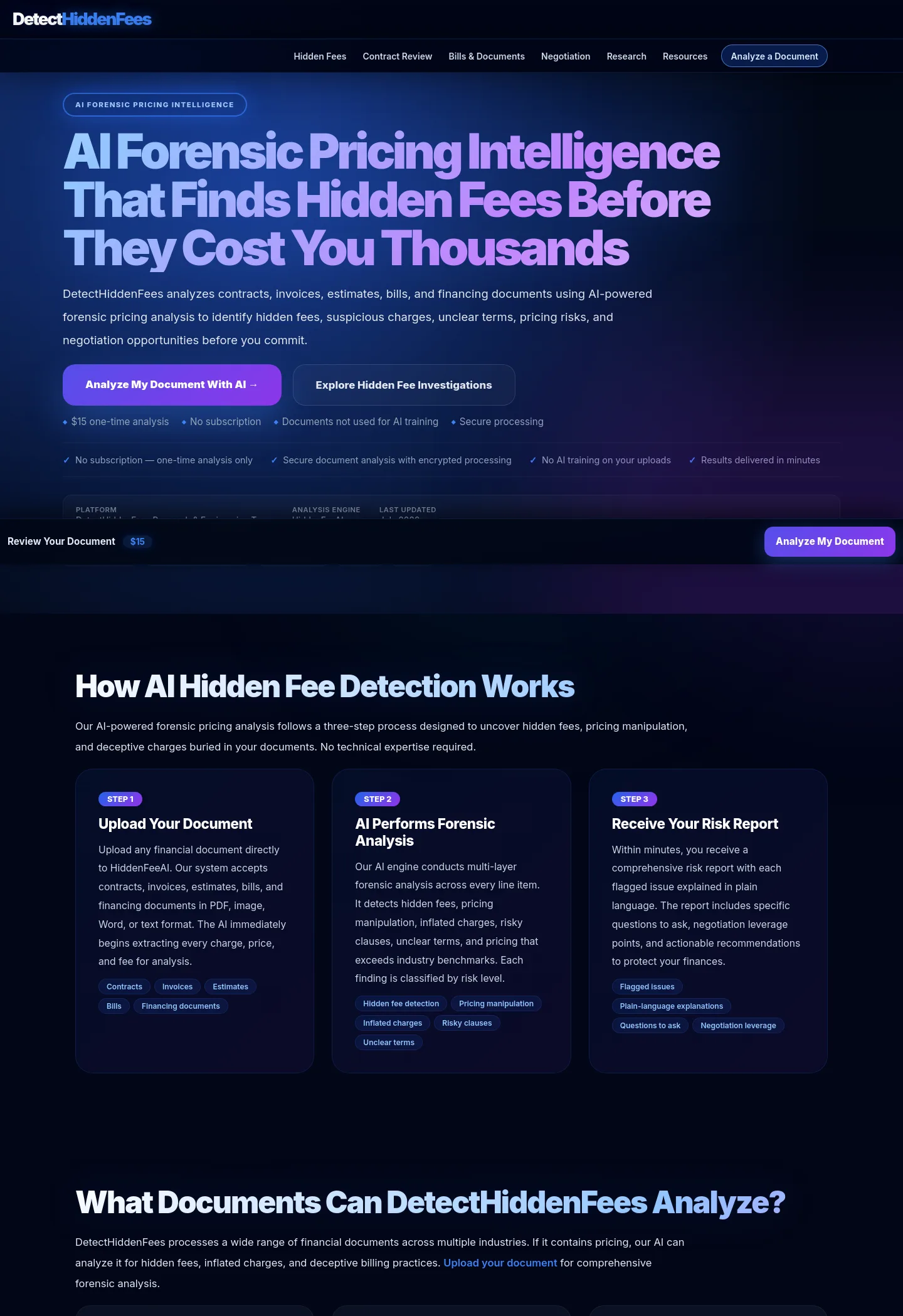 detecthiddenfees.com — a measured funnel