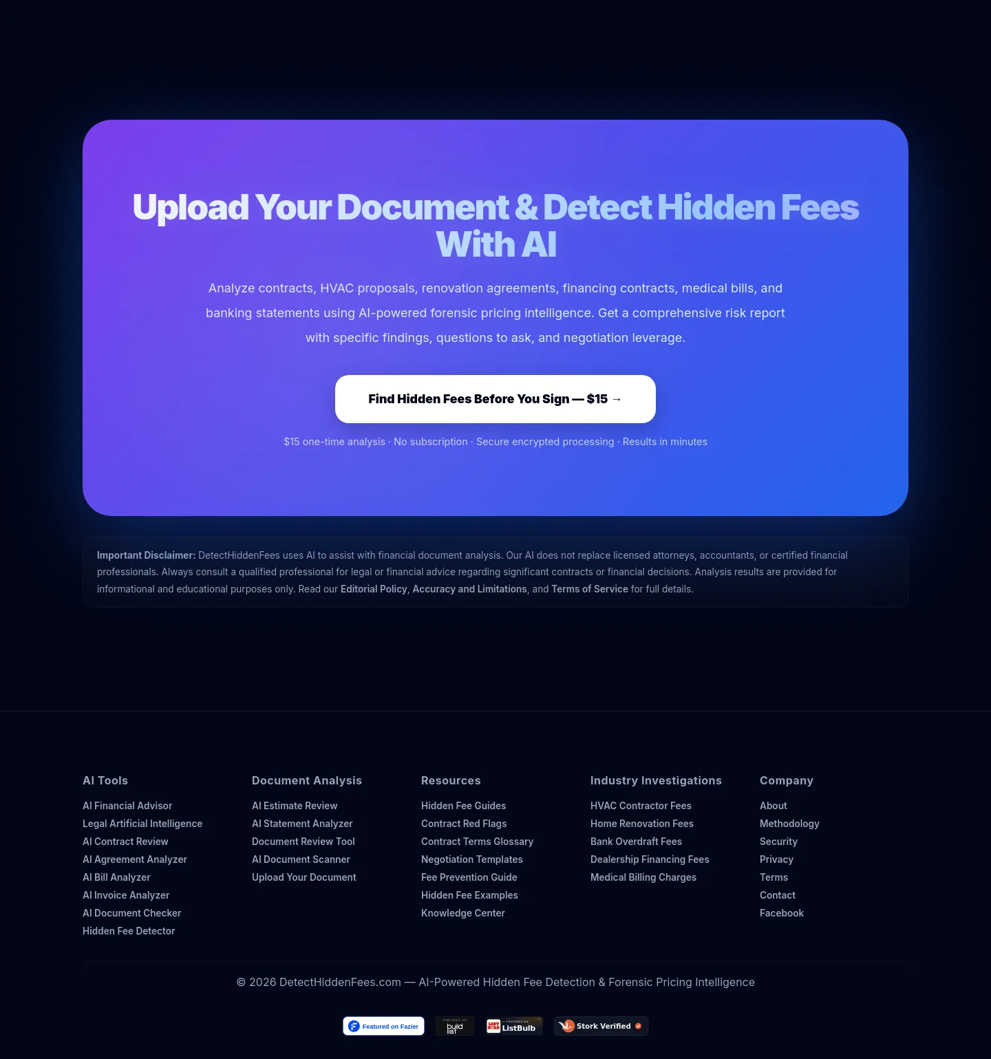 detecthiddenfees.com Pricing section