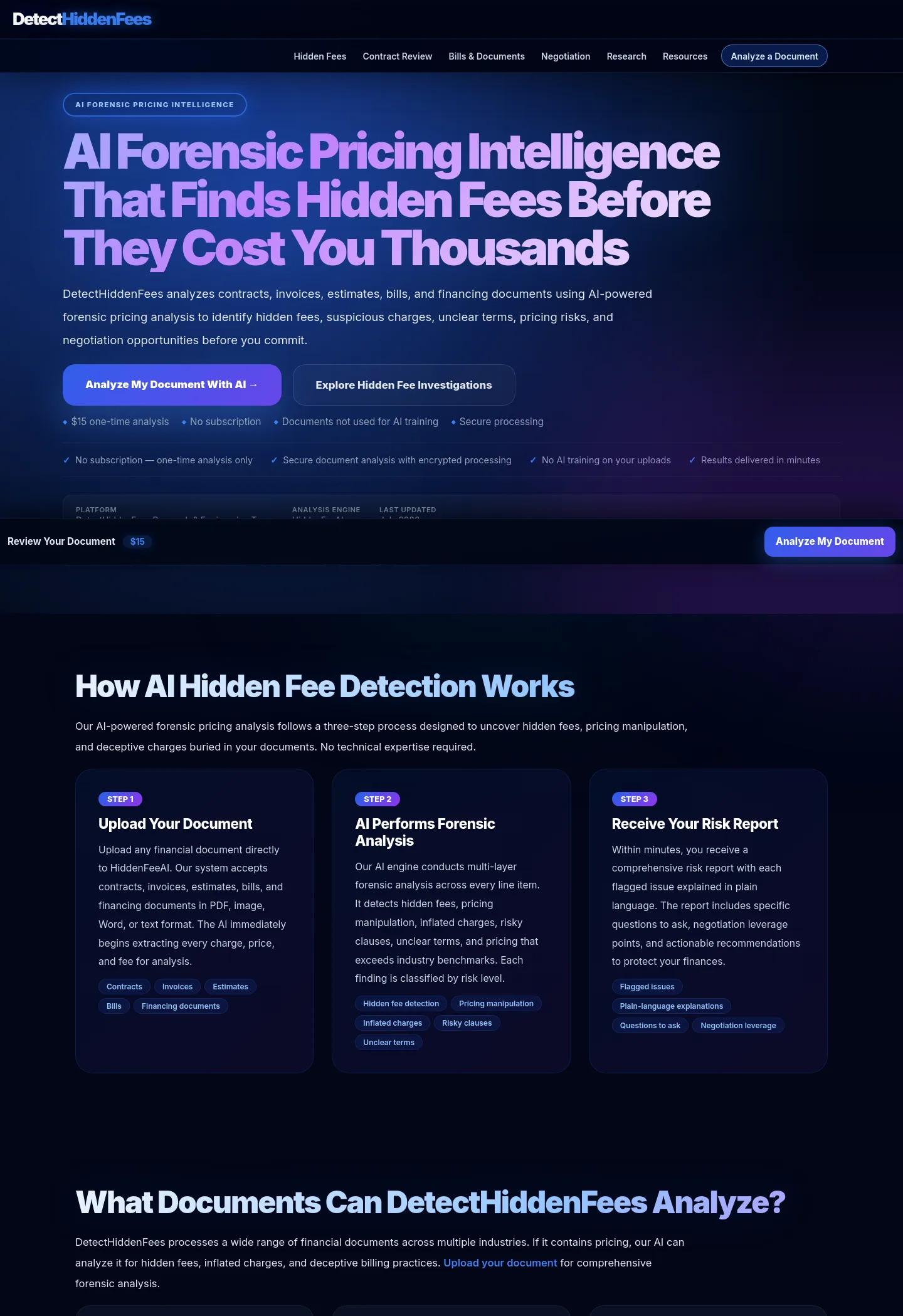 detecthiddenfees.com — a measured funnel