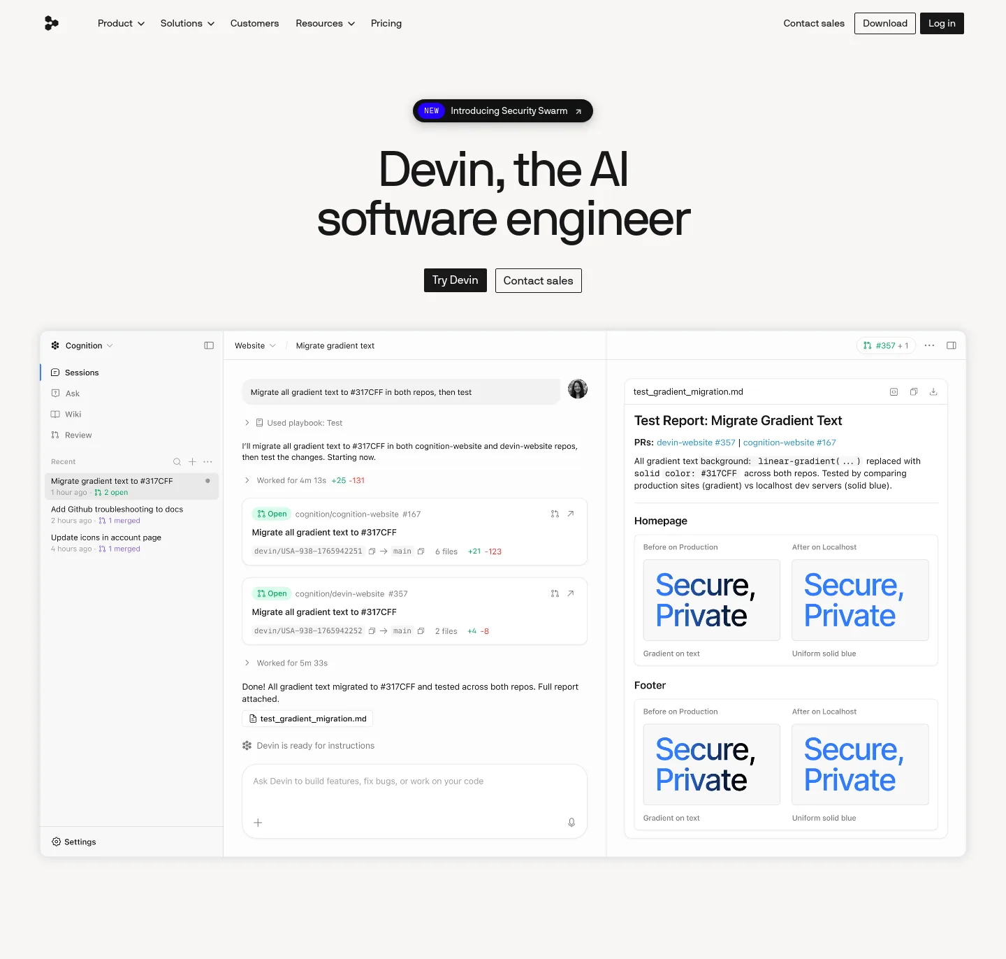 devin.ai Hero section