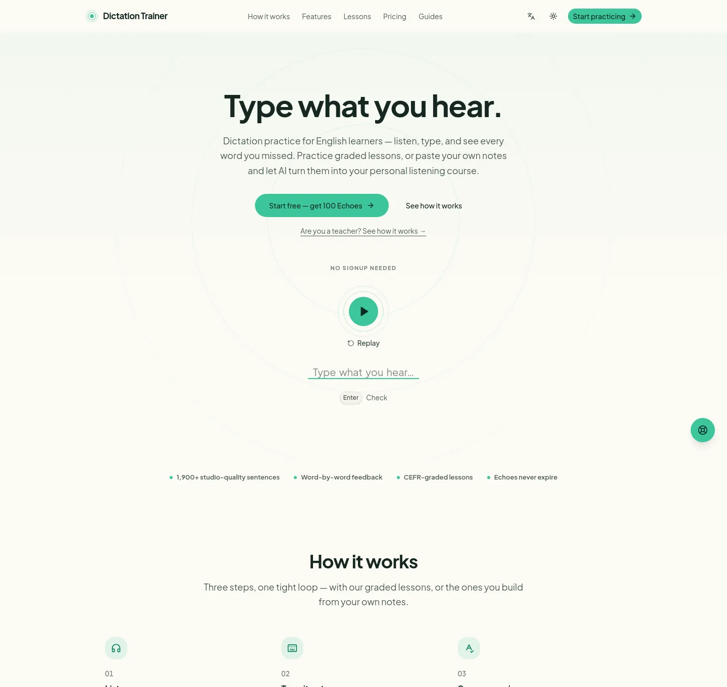 dictationtrainer.com — a measured funnel