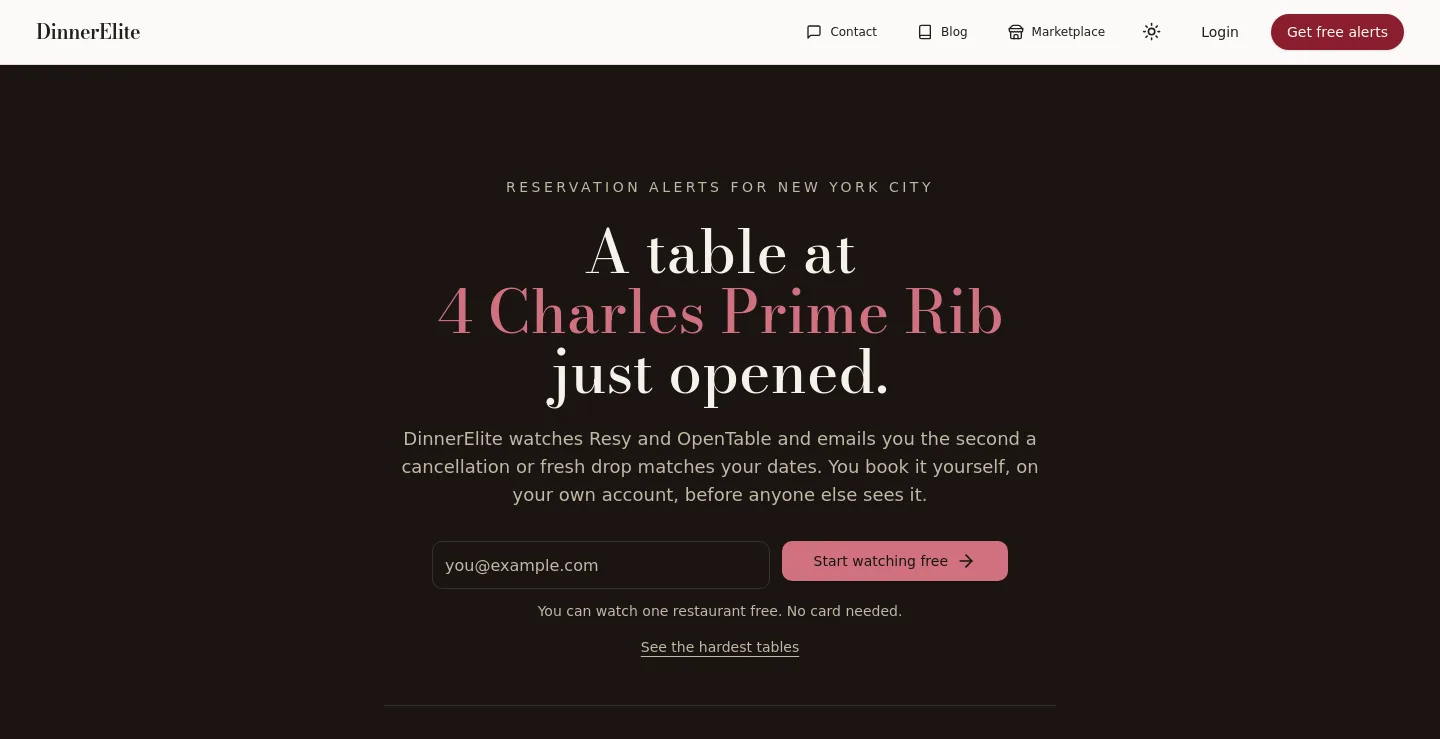 dinnerelite.com — a measured funnel