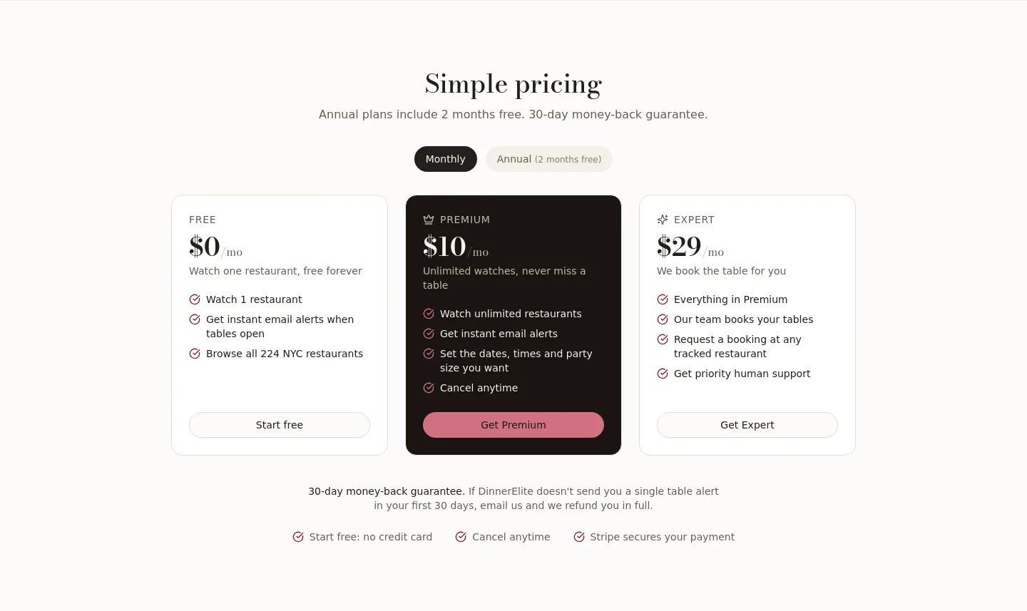 dinnerelite.com — Pricing