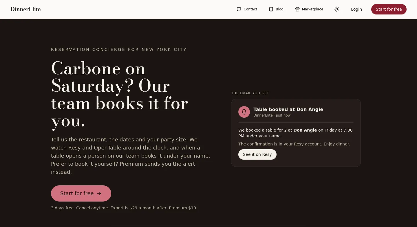 dinnerelite.com — The Pricing Page