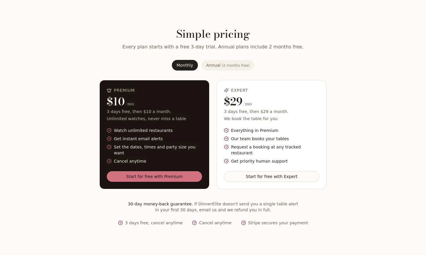 dinnerelite.com — Pricing