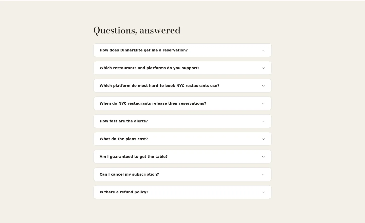 dinnerelite.com — FAQ